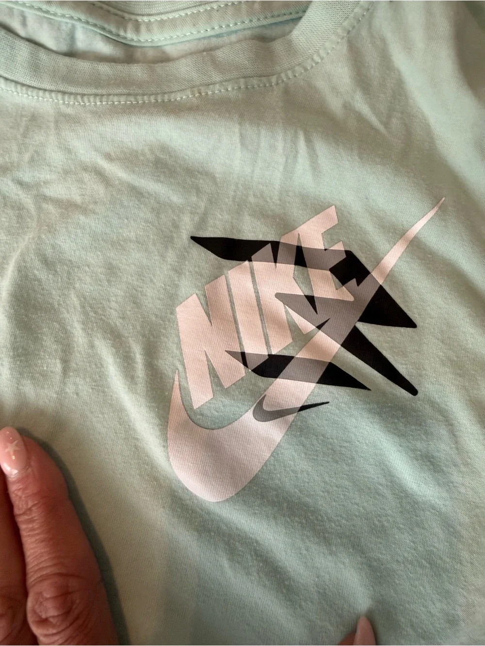 Nike Mint Green Crew Tee with Pink Logo Accent